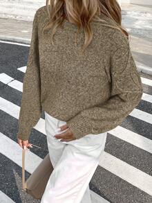 Serisse Suéter holgado de cuello redondo con hombros caídos y estampado floral hecho a mano para mujer, otoño/invierno - Marrón Mocha - Ver 4