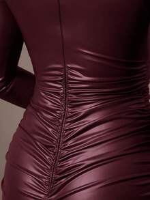 Silquee Women's Autumn And Winter Simple Daily Date Elegant Fashion Tight Sexy Solid Color Super Elastic PU Women's Big U-Neck Sleeveless Romantic Date Autumn And Winter Bottoming Dress Night Wear High Quality Garri Cloth, Shoulder Pad Design Full Of Aura, Solid Color Brown Mid-Length Slim Dress