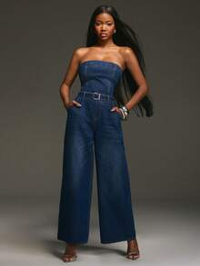 NYA SZN Mono vaquero sin mangas con top tubo ajustado, ropa de calle, casual de todos los días, estilo Y2K vintage, modesto, atuendo de vuelta a la escuela para otoño para mujeres