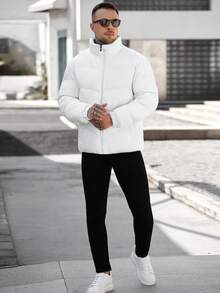 Manfinity Homme 男士休闲保暖拉链立领长袖羽绒服，适合冬季日常休闲、周末旅行、户外活动、探险旅行、轻松的工作环境或半正式场合，也是送给男友/丈夫、周年纪念日或圣诞节的理想礼物。 - 白色 - 查看 5