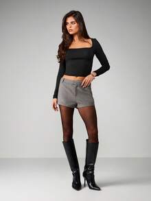 MISSGUIDED High Rise Fitted Wool Blend Mini Shorts Autumn Winter Tailored Formal Bermuda