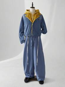 ESTAVOR 男士时尚保暖牛仔夹克，秋季必备 - 藍色 - 查看 2