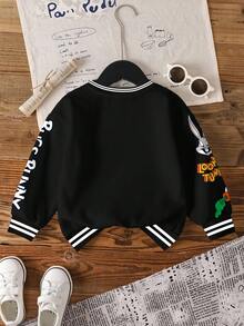 LOONEY TUNES X SHEIN 小男孩秋季休闲兔子印花撞色条纹装饰运动衫 - 白色 - 查看 2