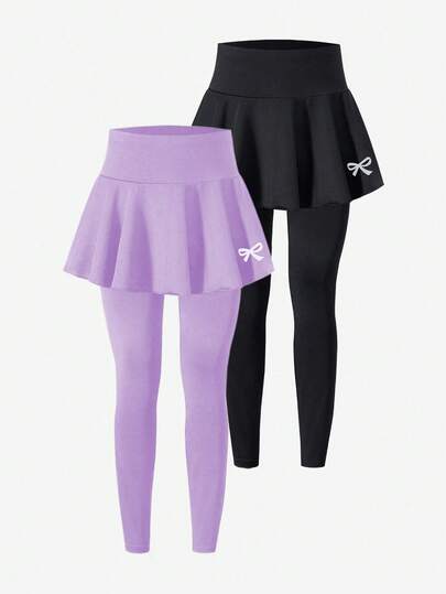 Sparklyn Set de 2 piezas de falda-leggings de ballet deportivo versátil y casual para niñas preadolescentes