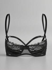 女士撞色蕾丝透视钢圈聚拢文胸