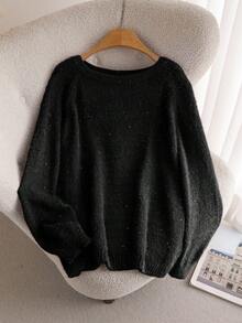 CosyJoli Áo len chui đầu tay raglan màu hồng đính sequin cỡ lớn cho nữ vào mùa thu/đông - màu đen - Xem 4