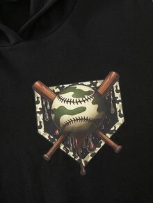 2 件套青少年（男孩）休闲街头运动棒球印花连帽运动衫搭配迷彩抽绳慢跑裤套装，春秋冬 - 軍綠色 - 查看 8