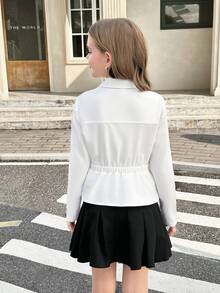 SHEIN 青少年女孩百搭百搭白色刺绣衬衫，可休闲或正式穿着，适合毕业季和日常穿着 - 白色 - 查看 2