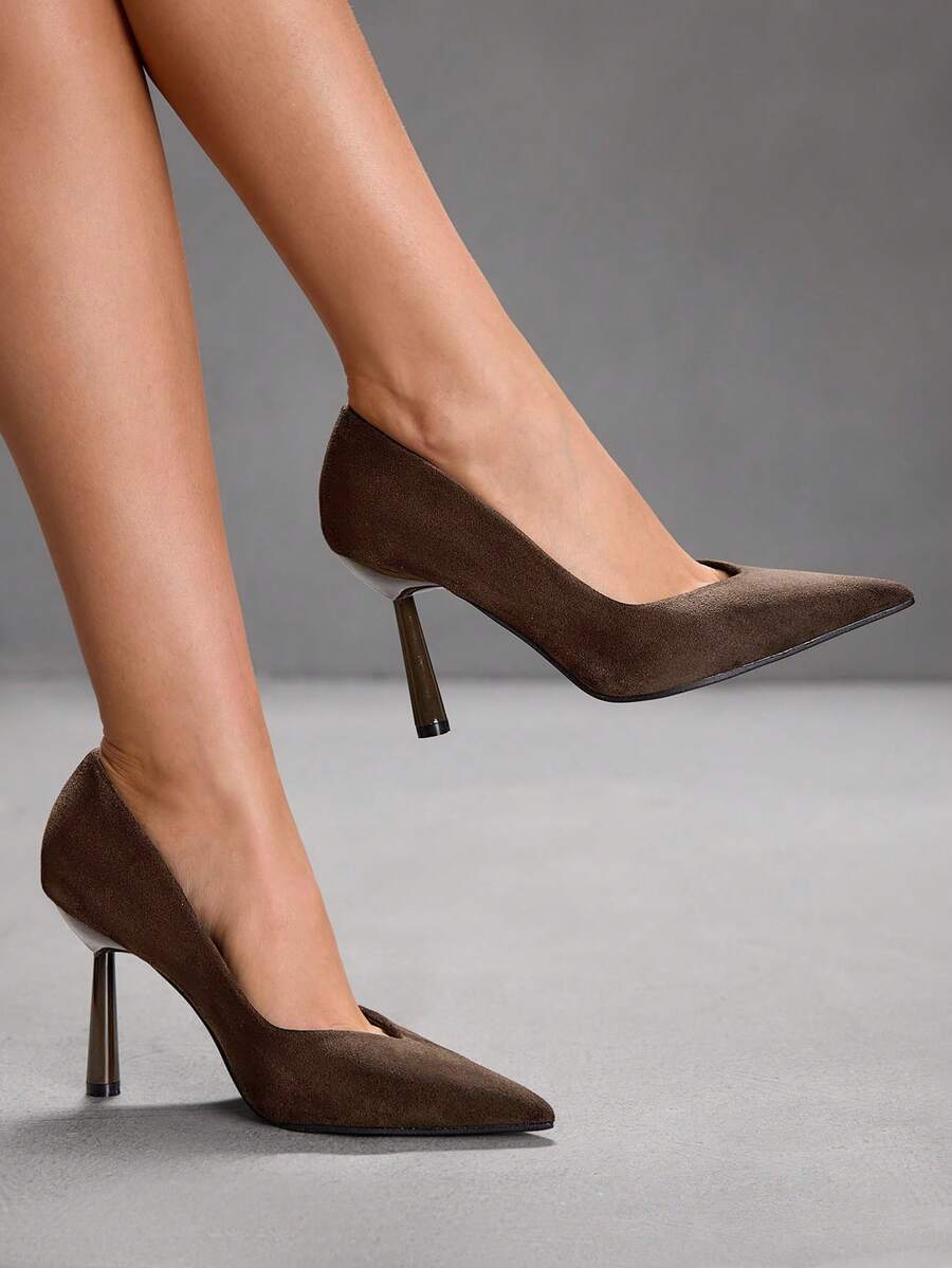 CUCCOO SZL Giày cao gót mũi nhọn màu đỏ tía thời trang nữ, thích hợp đi làm, hẹn hò, tiệc tùng, đám cưới, nghỉ dưỡng - màu nâu - Xem 1