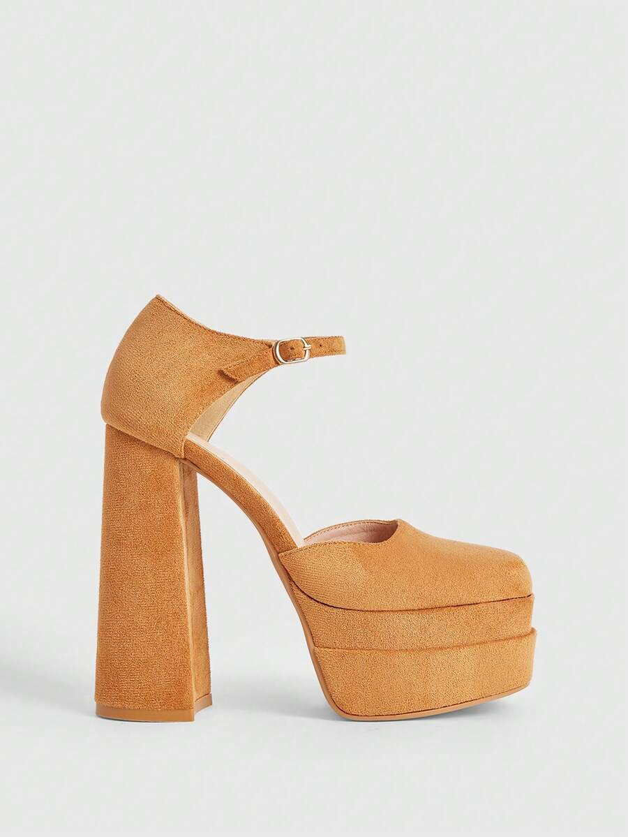 CUCCOO LuxiPop 女士亮面漆皮厚底高跟鞋，优雅鞋跟，适合音乐节、万圣节、圣诞节、派对、夜总会等场合。 - 駝色 - 查看 1