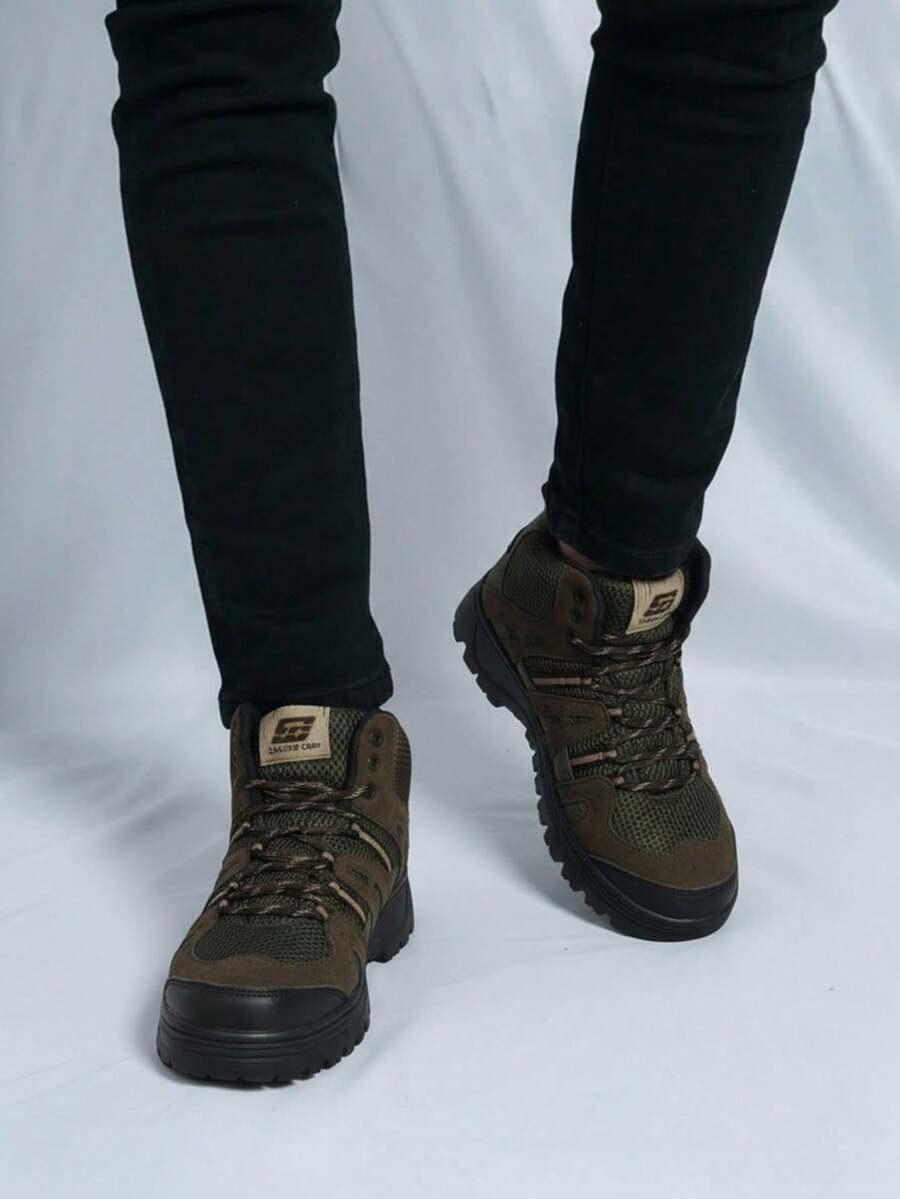 Bota para hombre malla transpirable refuerzo sintético punta redonda cordones suela gruesa outdoor trekking diario - Gris - Ver 1