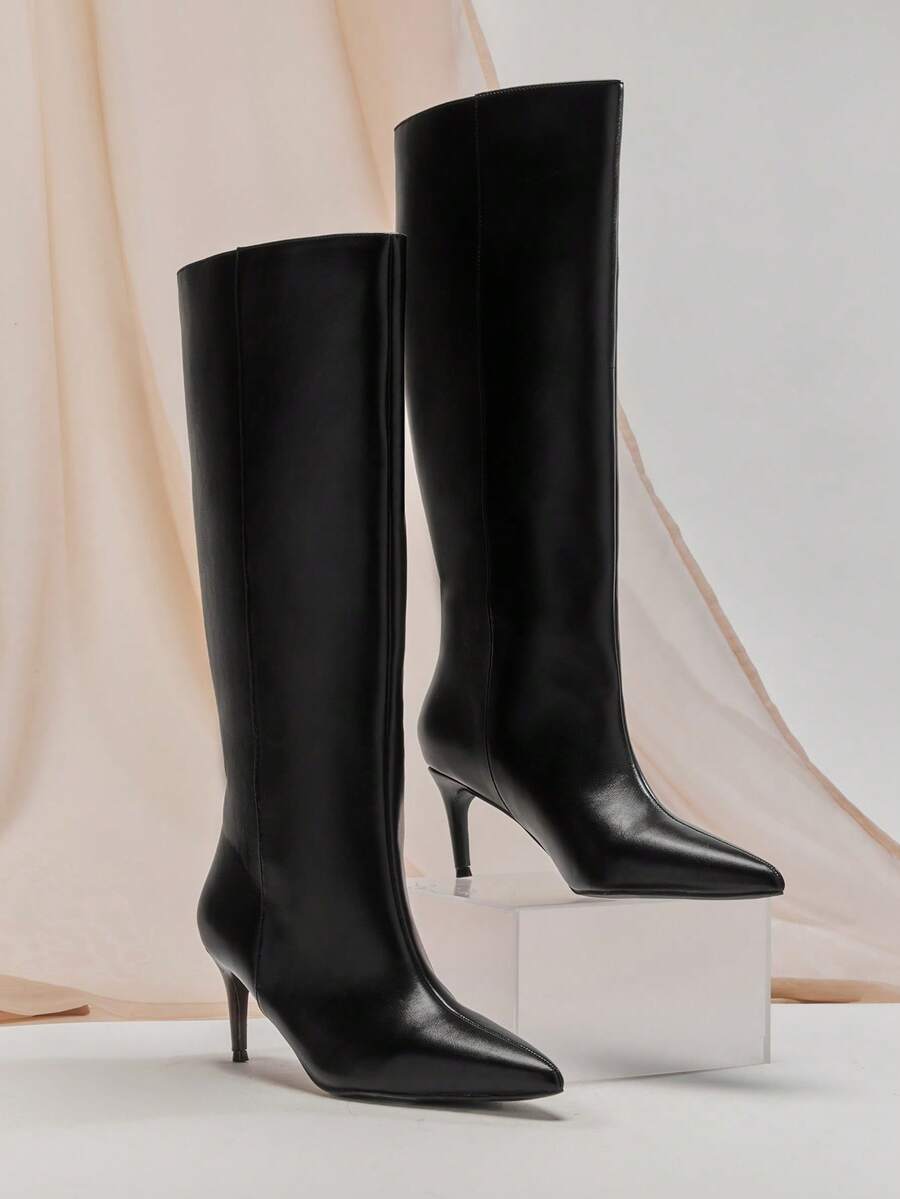 SHUZIA Women Low Heel Minimalist Basic Everyday Comfort Knee-High Boots Valentine's Day - Black - View 1