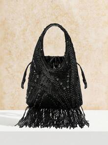 SHECARRY Bolso de mano con flecos y lentejuelas para mujer - Negro - Ver 1