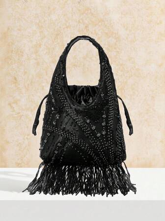 SHECARRY Bolso de mano con flecos y lentejuelas para mujer