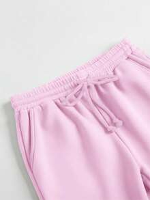 SHEIN BASICS Celana Rajut Wanita Kasual Longgar dengan Kantong Warna Polos/Musim Panas - Mauve Purple - View 5