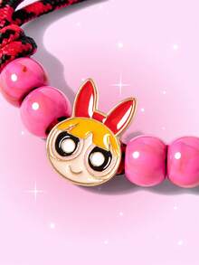 THE POWERPUFF GIRLS X SHEIN 1 chiếc vòng tay bện họa tiết hoa dễ thương - Đỏ - Xem 2