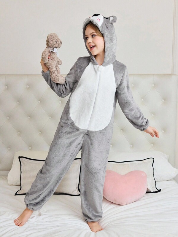 Girls' Cute Cartoon Animal Koala Hooded Cozy Jumpsuit Pajamas