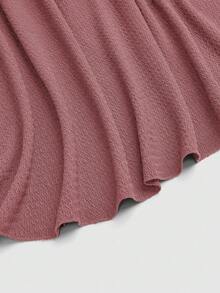 SHEIN Elenzya Gaun Pesta Maxi Bodycon Elegan Wanita Ukuran Plus Warna Polos Rajut Bergaris Bahu Asimetris Lengan Mengembang dengan Hiasan Ruffle - Dusty Pink - View 8