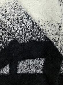 Manfinity EMRG 男士撞色长袖单排扣休闲针织开衫，秋冬 - 黑與白 - 查看 5