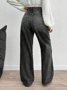 EURMUSE HIGH RISE WIDELEG Y2K STYLE LOOSE FIT WOMEN JEAN - Dark Grey - View 2