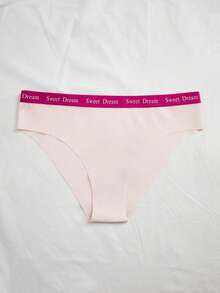 Plus Size Comfortable Letter Waistband Contrast Color Seamless Panties - Pink - View 5