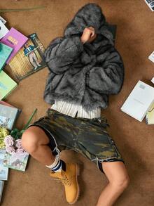 STEELVANCE Men's Long Sleeve Faux Fur Hooded Zip-Up Coat, Elegant Outerwear For Dating, Photo Shoots, Casual Wear, Autumn/Winter New Vintage Streetwear - Grey - View 4