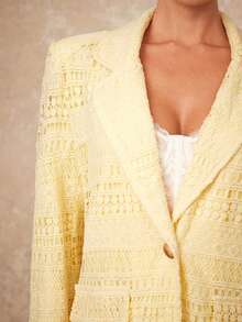 Lumalex 新款假日派对老钱狂欢节郊游游泳度假优雅复活节波西米亚风海滩热门户外丰富层次婚礼季宴会成人礼海滩海滨女士黄色水溶蕾丝镂空单排扣翻领西装外套，秋/春季 - 黃色 - 查看 8