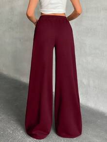 EURMUSE Women Loose Fit Front Stitch Detailed Sweatpant Pant - Burgundy - View 2