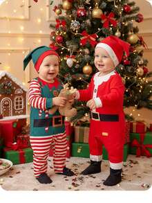 Baby Boy Cute Casual Knitted Striped Long Sleeve Jumpsuit With Hat - Green - View 1