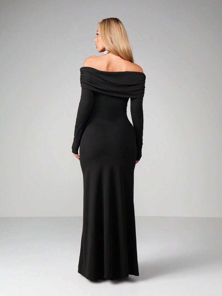 MISSGUIDED Bardot-Maxikleid mit Off-Shoulder Ausschnitt und langen Ärmeln für Abendanlässe