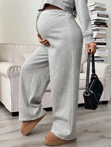 SHEIN 孕妇蝴蝶结印花羊毛抽绳腰休闲运动裤