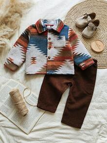 Vintaside Kids 男婴复古领衬衫和复古裤子套装，适合万圣节、圣诞节活动或休闲日常穿着，秋冬季 - 彩色 - 查看 5