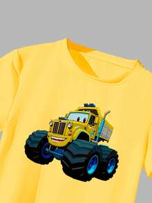 SHEIN 2pcs/Set Boys' Car Graphic Print Casual Comfortable Round Neck Short Sleeve T-Shirt And Pants Set, Suitable For All Seasons 4 Pcs Tween Boy Casual Car Graphic Print Sweatshirt And Tight Pants Boys Sweatpants Graphic And Shirt Boy Casual Sets Little Boys Casual Street Outfit Yellow Boys Outfit - Multicolor - View 6