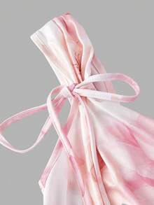 SHEIN MOD 女士复古印花摆领蝴蝶结腰部褶皱背心，优雅马甲，圣诞节上衣，女士新年夜，度假，优雅上衣，沙滩，感恩节，夏季上衣 - 彩色 - 查看 4