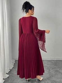 Modelyn Vestido elegante de fiesta con cuello cuadrado, drapeado y plisado para mujer de talla grande - Rojo - Ver 2
