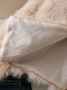 SHEIN Sparklyn 1 件 Tween 女童时尚短款蓬松优雅杏色舒适双层衬里长袖人造毛皮夹克，适合秋冬季、室内、户外、休闲、日常、旅行、派对、多功能外套 - 杏色 - 查看 7