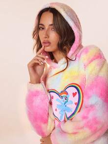 My Little Pony X SHEIN 女士冬季卡通刺绣连帽毛绒舒适睡衣 Y2k 女装，哞哞睡裙 - 彩色 - 查看 7