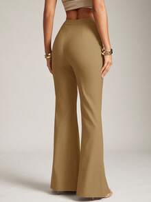 Hauture 性感夏季商务办公室休闲纯色喇叭裤 - 卡其色 - 查看 3