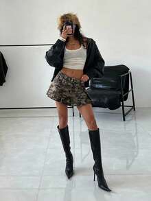 StreetHx 女士夏季时尚迷彩褶饰腰带迷你牛仔裙 - 彩色 - 查看 5