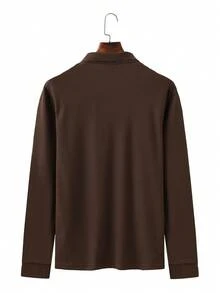 Manfinity Homme 男士格子拼布长袖休闲通勤 Polo 衫 - 摩卡棕 - 查看 2