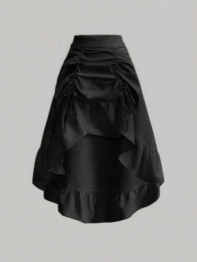 Sunspun Plus Size Pleated Loose Casual Elastic Waist Black Skirt Maxi Women Fall For Women