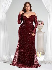 Coutiva Vestido de noche formal de talla grande (muy adornado) - Burdeos - Ver 3