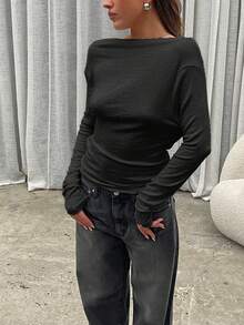 Siren Gaze 深 V 背长袖上衣 - 黑色 - 查看 8