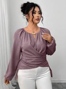 Elenzga Plus Size Casual/Work Crossover Wrap Shirt, Autumn - Dusty Purple - View 5