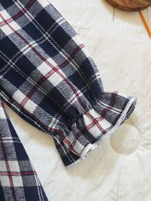 Vintaside Kids 女婴秋季红黑格子甜美翻领长袖连衣裙，适合外出、聚会、派对和休闲穿着 - 彩色 - 查看 6