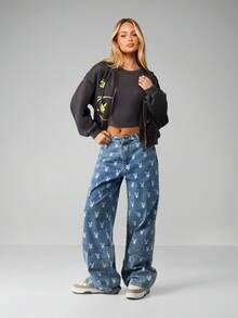 Missguided x Playboy Team Cropped Full Zip Hoodie Vintage Style Bunny Logo Long Sleeve Loungewear Streetwear Fall Winter Essential Casual Everyday Y2K Aesthetic - Grey - View 4