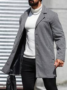 Manfinity Mode 男士长袖夹克，带口袋和前襟纽扣，休闲秋装，搭配黑色千鸟格纹，也是送给朋友、男朋友、丈夫的理想礼物 - 黑與白 - 查看 6