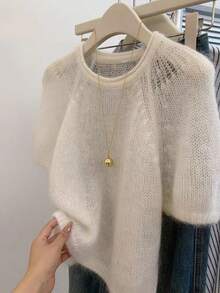 Resyla 秋季大码纯色圆领短袖针织上衣