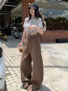 DAZY 女式标准腰哈伦裤设计休闲牛仔裤 - 卡其色 - 查看 6