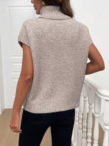 EMERY ROSE Stickad tröja med polotröja och lockärm för kvinnor, höst/vinter - Kamel - Visa 2